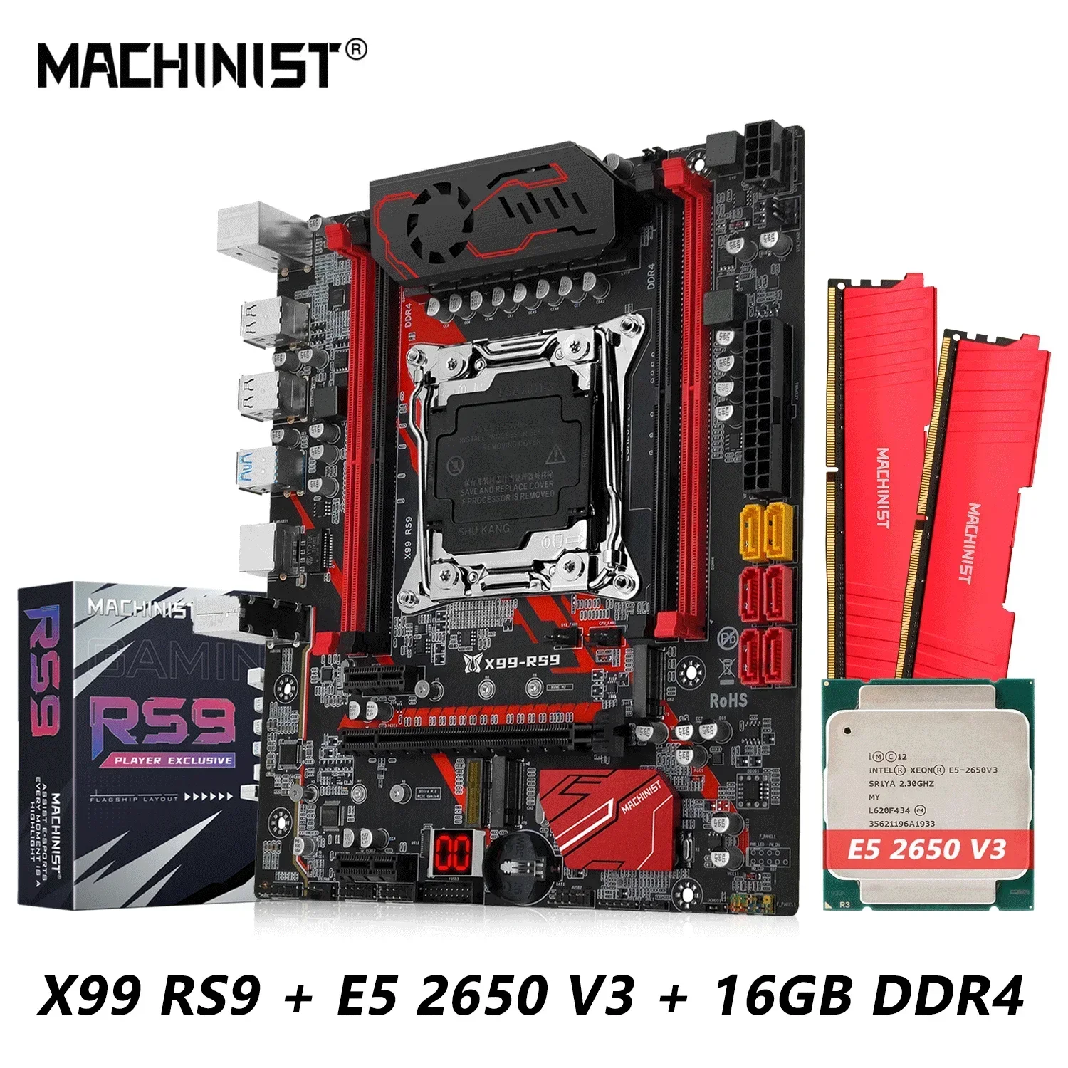 Комплект материнской платы MACHINIST X99 RS9 LGA 2011-3 с процессором Intel Xeon E5 2650 V3 и оперативной памятью DDR4 16 ГБ (2*8 ГБ)