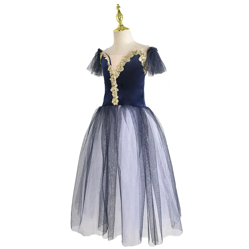 Фото Ballet Romantis Panjang Biru Kostum Ballet Wanita Gaun Tari Ballet Pertunjukan Anak Perempuan Rok Tutu Pakaian Tari Tulle №3