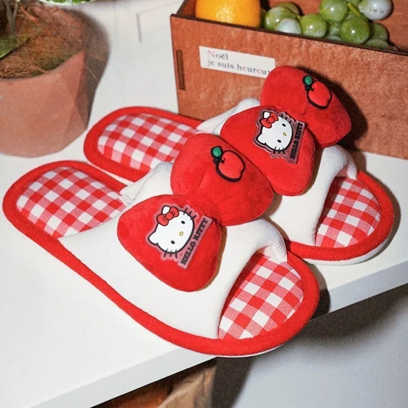 Фото Хлопковые и льняные тапочки Hello Kitty с героями мультфильмов, милые, повседневные, модные, с мягкой подошвой, для дома, с защитой от запаха, противоскользящие хлопковые тапочки №2