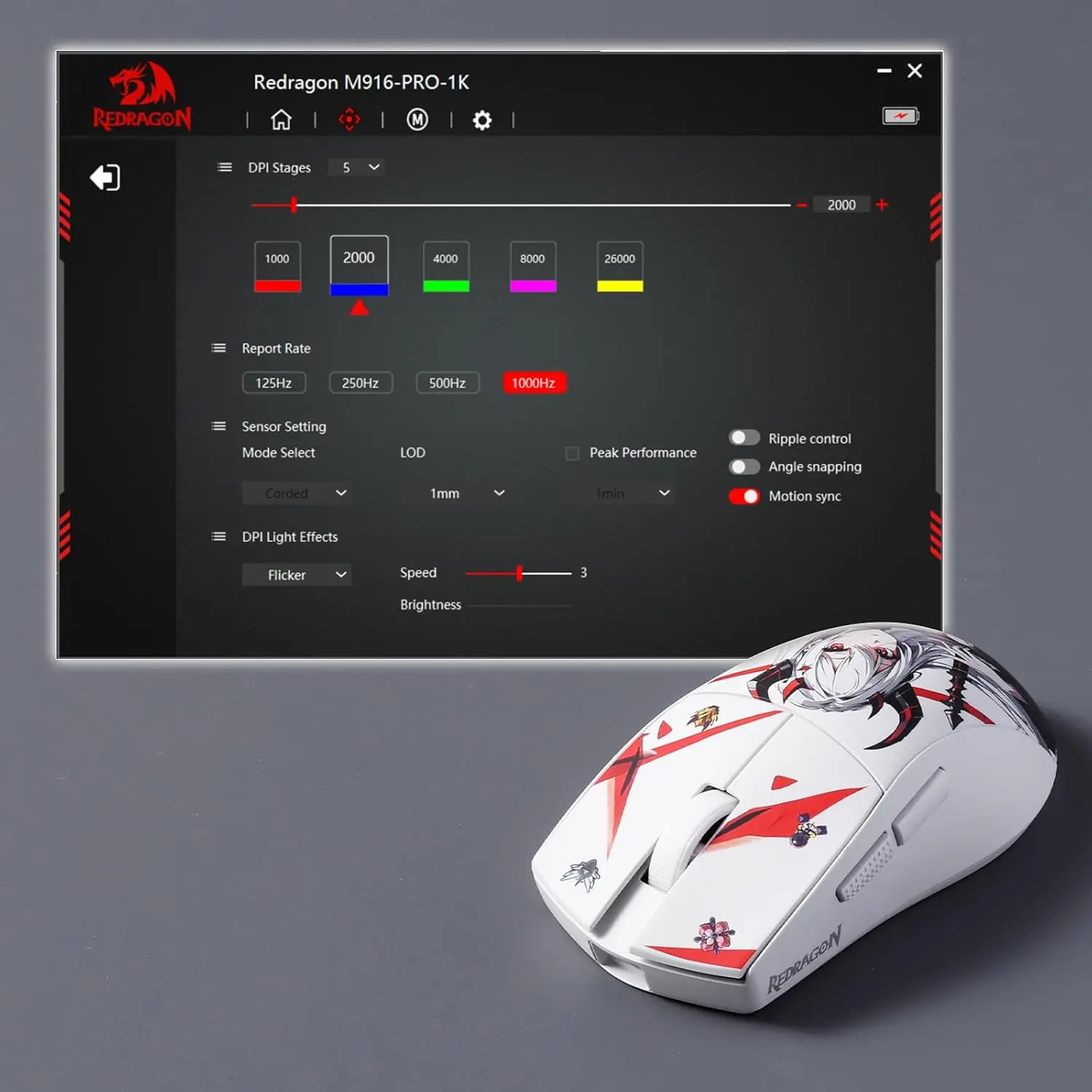 Фото Игровая мышь Redragon M916AK PRO, 3 режима, аниме, 42G, ультра-светильник 26K DPI, полностью программируемые кнопки №2