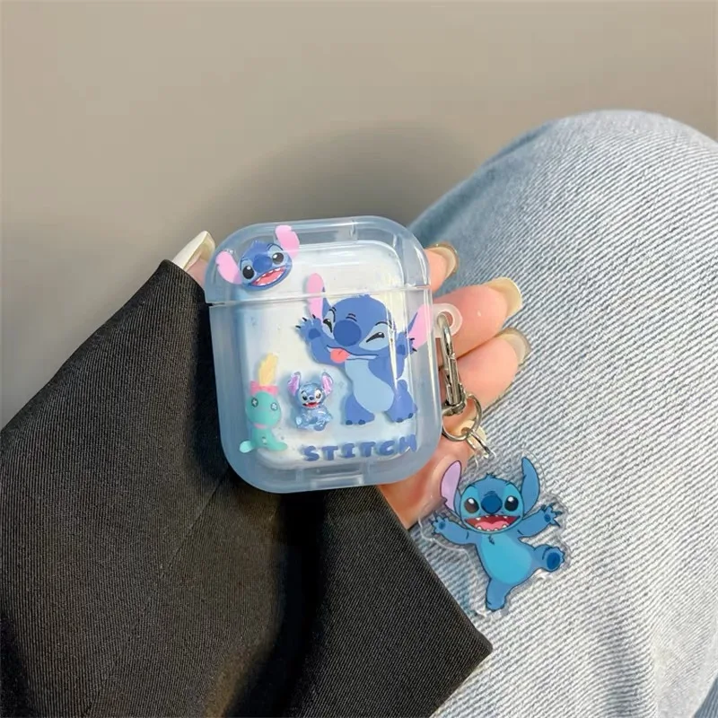 Фото Miniso Stitch Bluetooth наушники защитный чехол Airpods 4 Pro 2 3 мультфильм аниме окружающий брелок кулон подарки для мальчиков и девочек №2