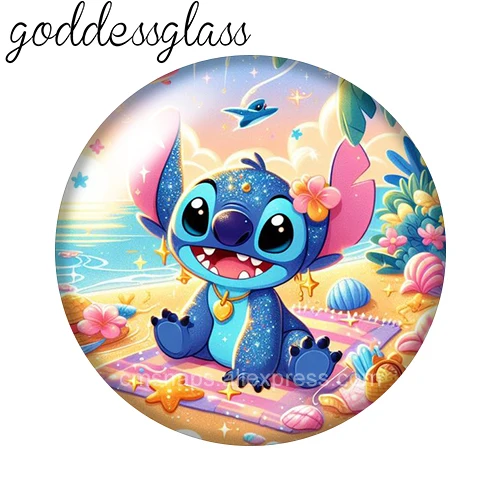Фото Disney Cute Stitch Love Hearts мультфильм 12 мм/18 мм/20 мм/25 мм круглый фото стеклянный кабошон с плоской задней частью Изготовление выводов для браслетов №5