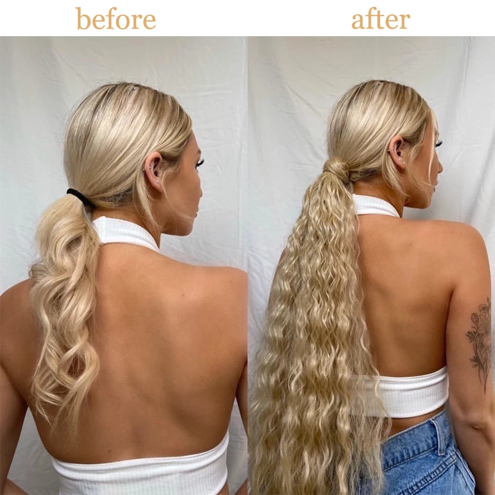 Фото MERISIHAIR, синтетический кукурузный волнистый длинный хвост для женщин, накладные волосы, удлинители волос, черный, коричневый конский хвост №3