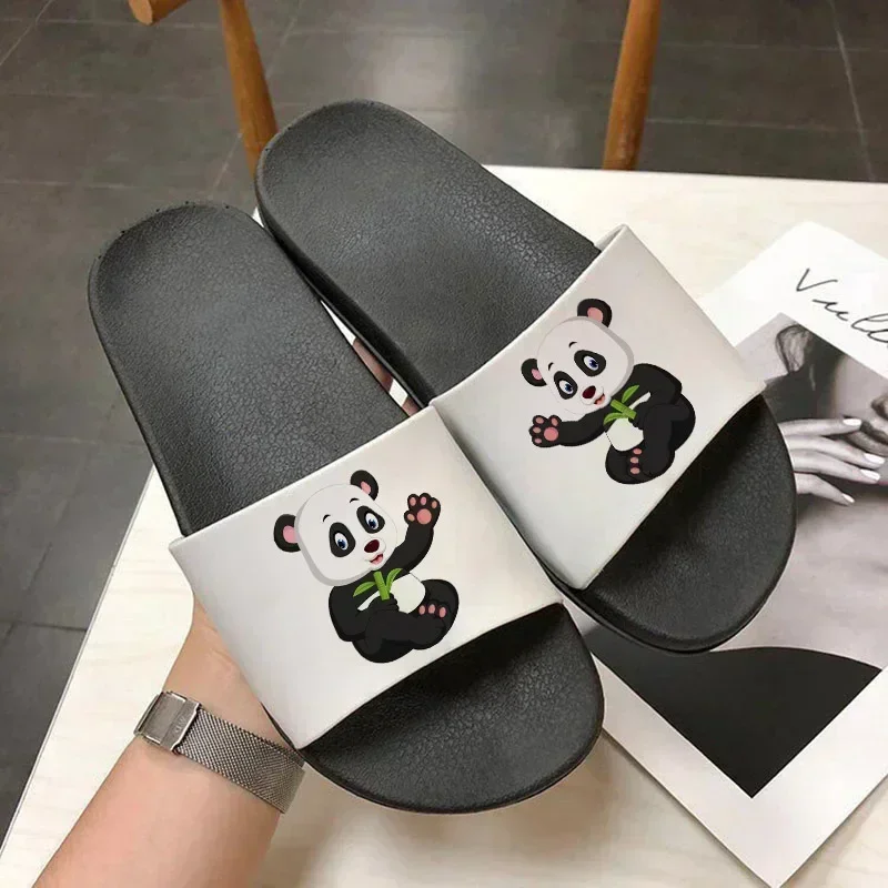 Фото Kawaii Panda, обувь для пар с мультяшным принтом, домашние и уличные женские тапочки, модные женские тапочки на толстой подошве №5
