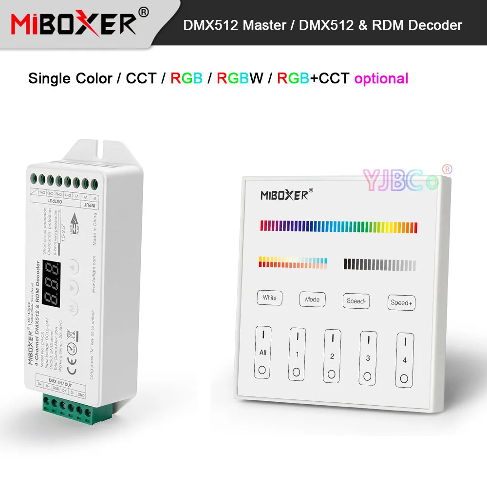 Miboxer, одноцветный/CCT/RGB/RGBW/RGB+CCT DMX512 Master 2,4G 86, настенный переключатель с сенсорной панелью, пульт дистанционного управления, 1/2/3/4/5-канальный декодер DMX512 и RDM