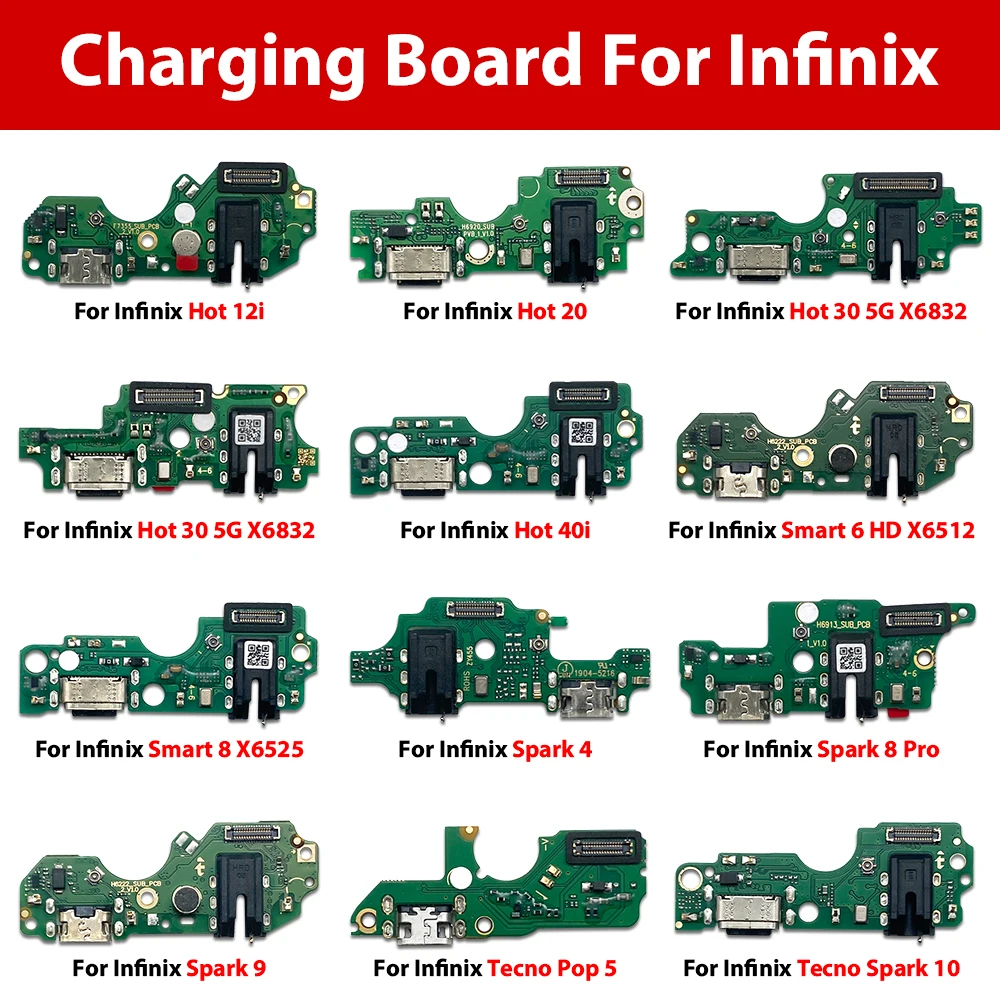 Протестировано для Infinix Hot 10/11 Play 12i 20 30 5G 40 Pro 40i 50i Smart 6 HD 8 USB Разъем для зарядки Разъем для док-станции Flex