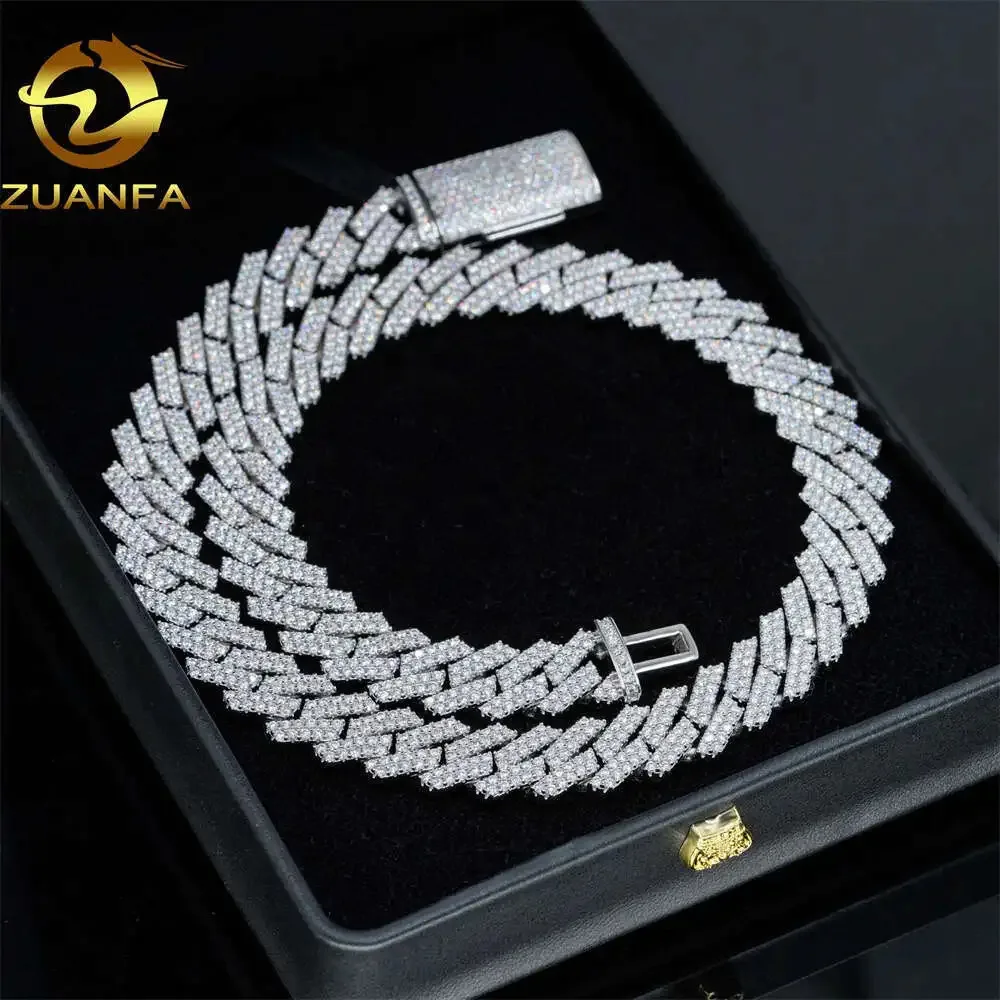 Ювелирные изделия Zuanfa в стиле хип-хоп Iced Out Miami Cuban Link 13 мм, 2 ряда, сплошное золото, серебро 925 пробы, кубинская цепочка с муассанитом Vvs