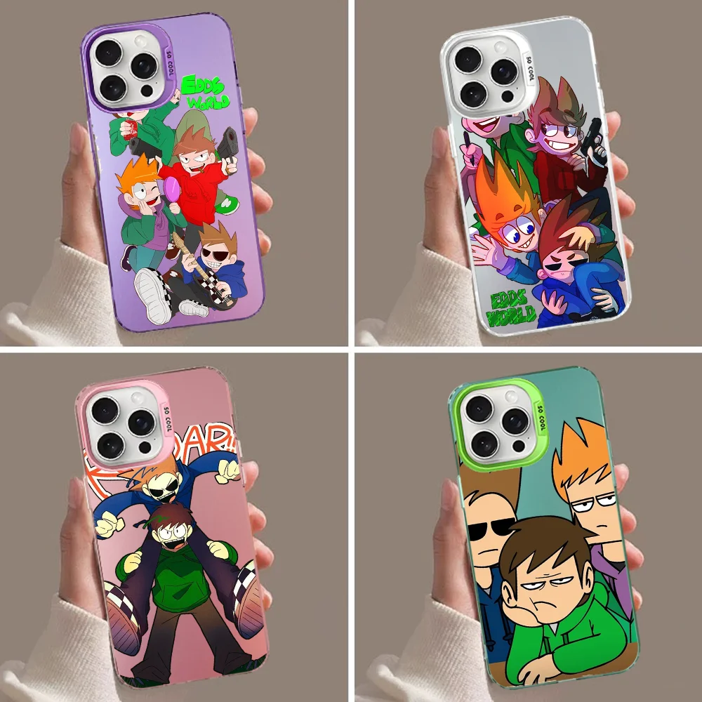 Фото Милый мультяшный чехол для телефона Eddsworld, чехол для телефона для IPhone 16, 15, 14, 13, 12, 11 Pro Max, серый, матовый, лазерный, металлик, Аврора, принципиально №2