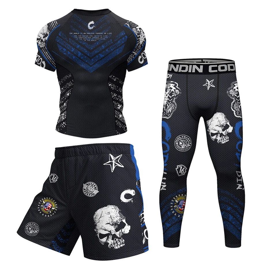 Фото Спортивная одежда MMA Rashguard jiu jitsu футболка + шорты брюки 4 шт./компл. костюм для тайского бокса Bjj Kickboxing мужская спортивная тренировочная одежда для бокса №2