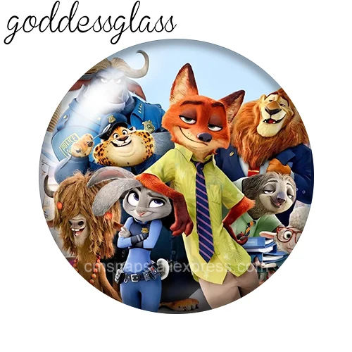 Фото Disney Zootopia Fox and Rabbit Cartoon 12mm/18mm/20mm/25mm Round photo glass cabochon flat back Making findings keychain №4