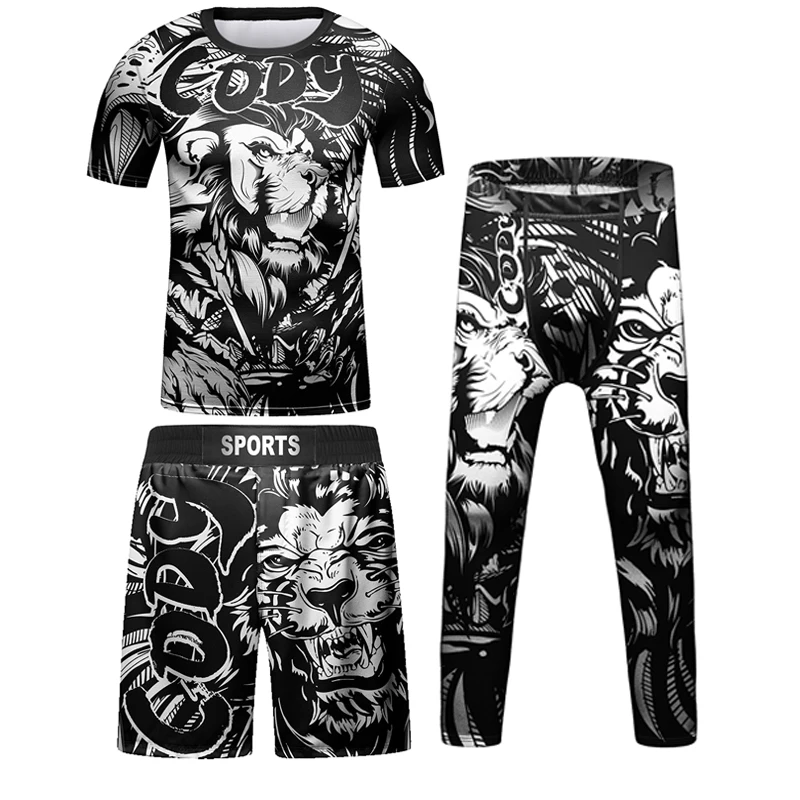 Фото Новинка, Комплект футболок для бокса Rashguard для детей, спортивные шорты для ММА, джиу-джитсу, кикбоксинга, шорты для мальчиков BjJ Gi Muay Thai №3