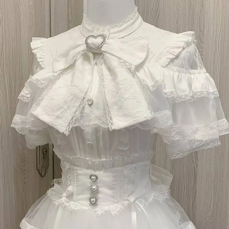 Фото Kawaii Женские рубашки Jirai Kei Lolita Y2K Симпатичная блузка в японском стиле Элегантные милые топы с длинными рукавами Повседневная эстетичная рубашка 2024 №3