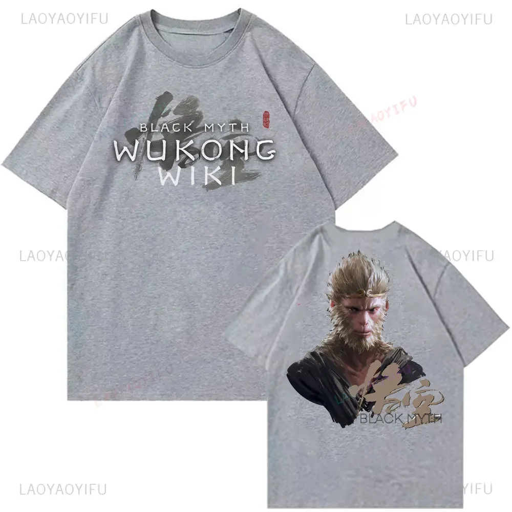 Фото Черная футболка Myth Wukong Sun Wukong A3 Game Lover, хлопковая футболка с принтом, мужская футболка с круглым вырезом, рубашки с короткими рукавами, подарок для фанатов №3