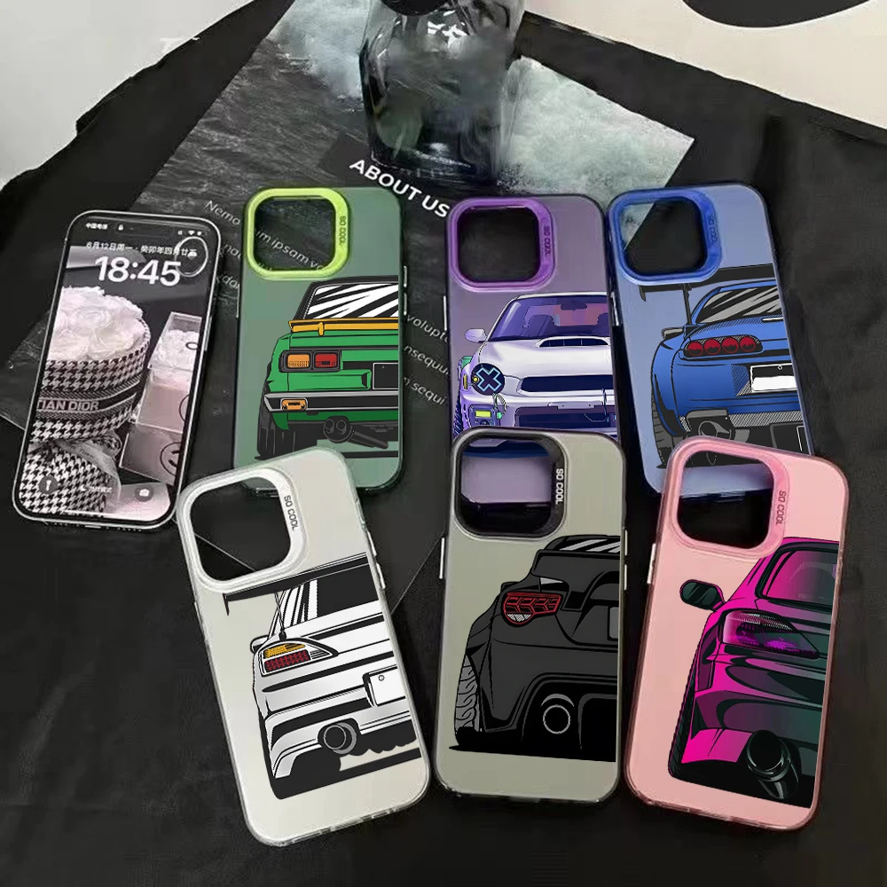 Car Tail Light J-JDM Phone Case for Samsung Galaxy A72 A55 A54 A53 A52 A51 A33 A32 A26 A16 A14 A12 A06 4G 5G Silver Hard Cover