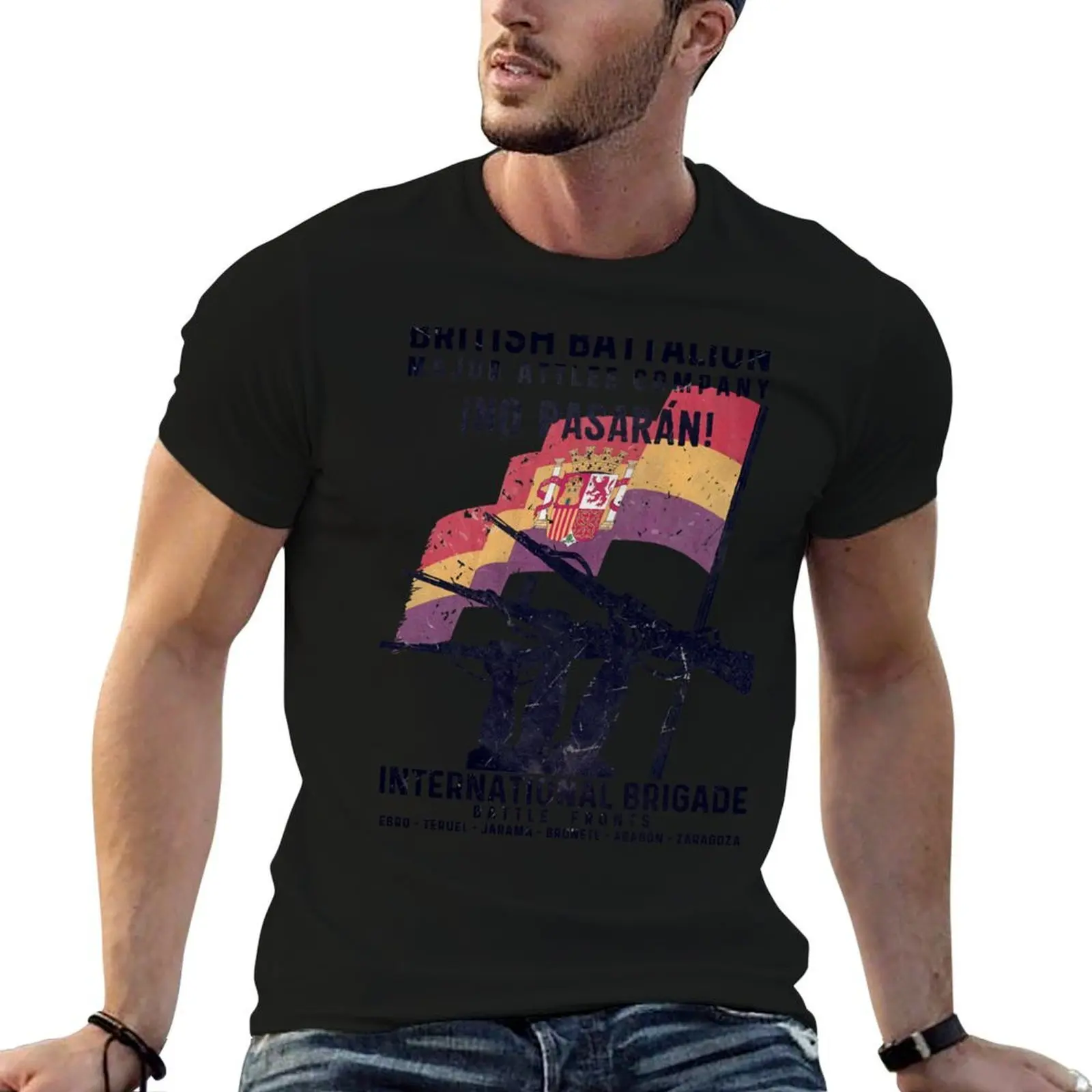 Британский батальон - футболка No Pasaran, хлопковая футболка, мужские футболки, футболка с рисунком