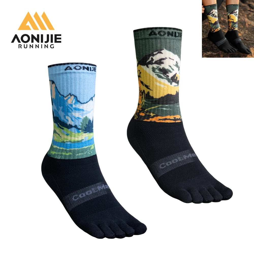 AONIJIE E4843 одна пара Длинные уличные носки с пятью пальцами, амортизирующие носки с пальцами ног, чулки для тренировок, бега, Warking Ride