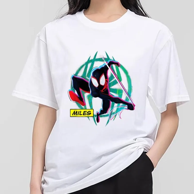 Фото Футболка MINISO Spider-Man Across the Spider-Verse, Мужская комбинированная одежда для пары, модная Мужская хлопковая футболка с коротким рукавом и воротником №4