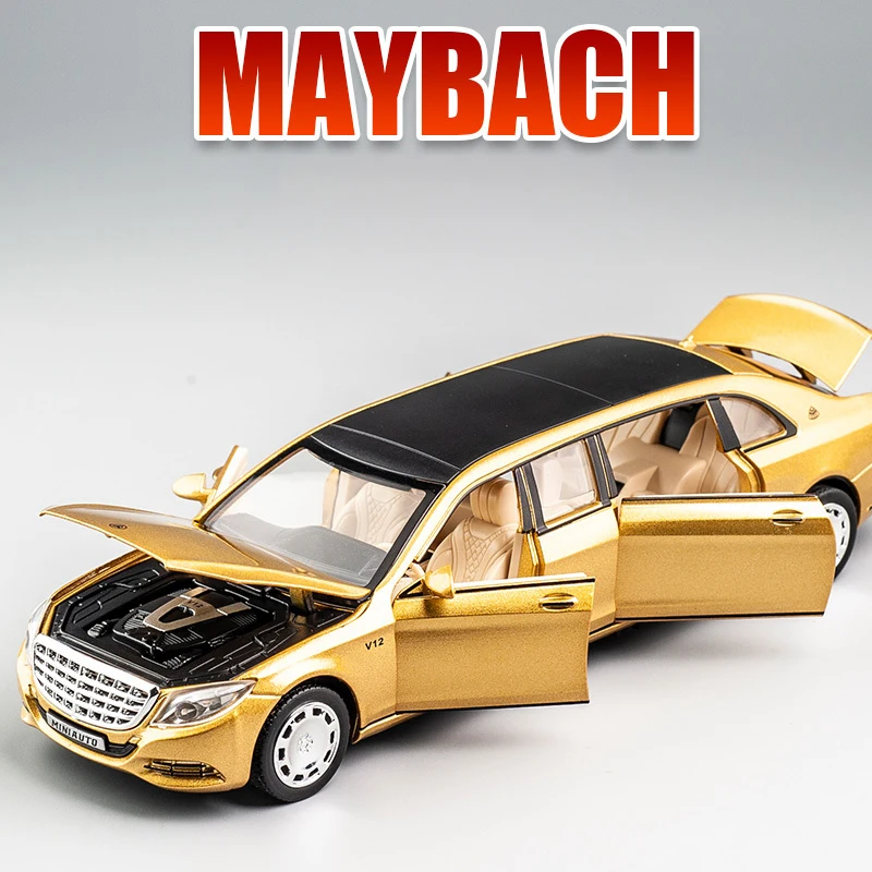 1:32 Игрушечный Автомобиль Maybach S650 расширенное издание, металлическая Игрушечная машина из сплава, литой и игрушечный автомобиль, модель автомобиля со световым звуком, игрушки для детей