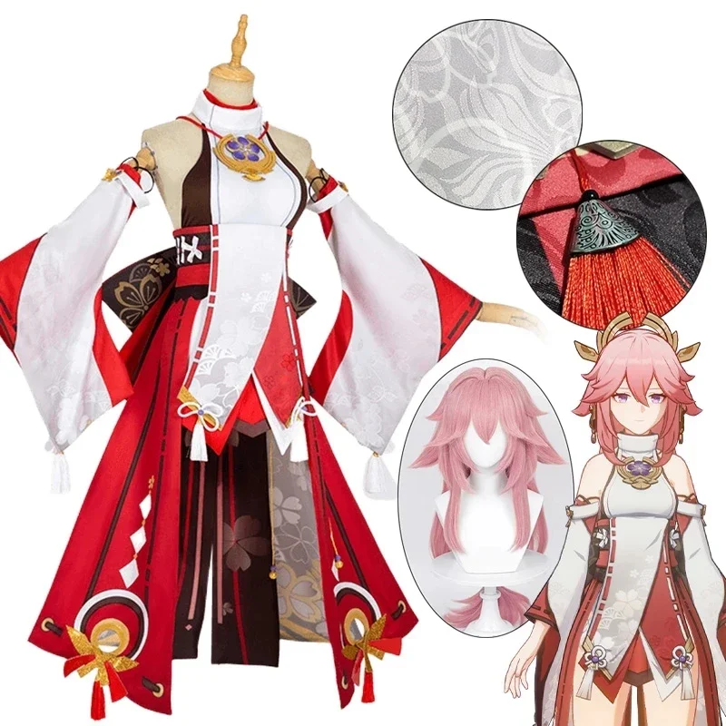 Фото Костюм для косплея Yae Miko из игры Genshin Impact Yae Miko, платья для косплея гудзи Яи, парик, полный костюм, женская сексуальная одежда, комплект униформы №1