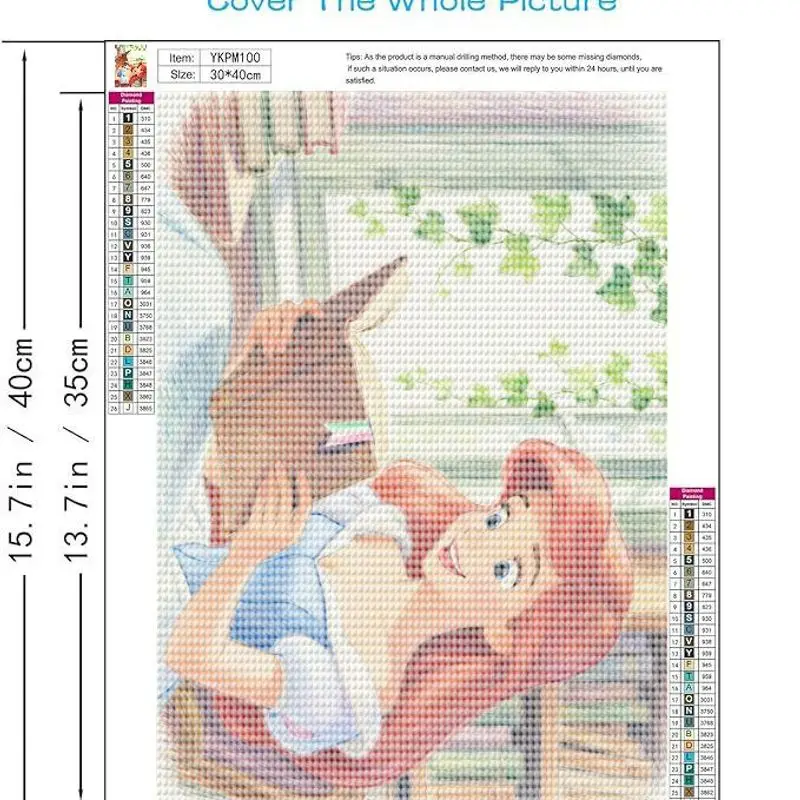 Фото 1 шт. 5D DIY Полный дрель Набор для алмазной живописи, Книга для чтения принцессы Диснея Ариэль Русалочки в уютной библиотечной сценке, Кристалл №2