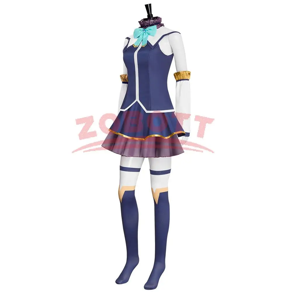 Фото Аниме Aqua Косплей Kono Subarashi Sekai Костюм Синий JK Униформа Konosuba Вечерняя Юбка Верхние Рукава Комплект Чулок №4
