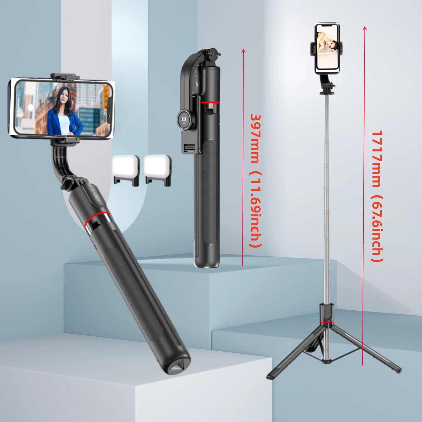 Стабилизатор подвеса, палка для селфи, штатив, подвес, вращение на 360°, режим съемки с подсветкой для iPhone, Xiaomi, Android