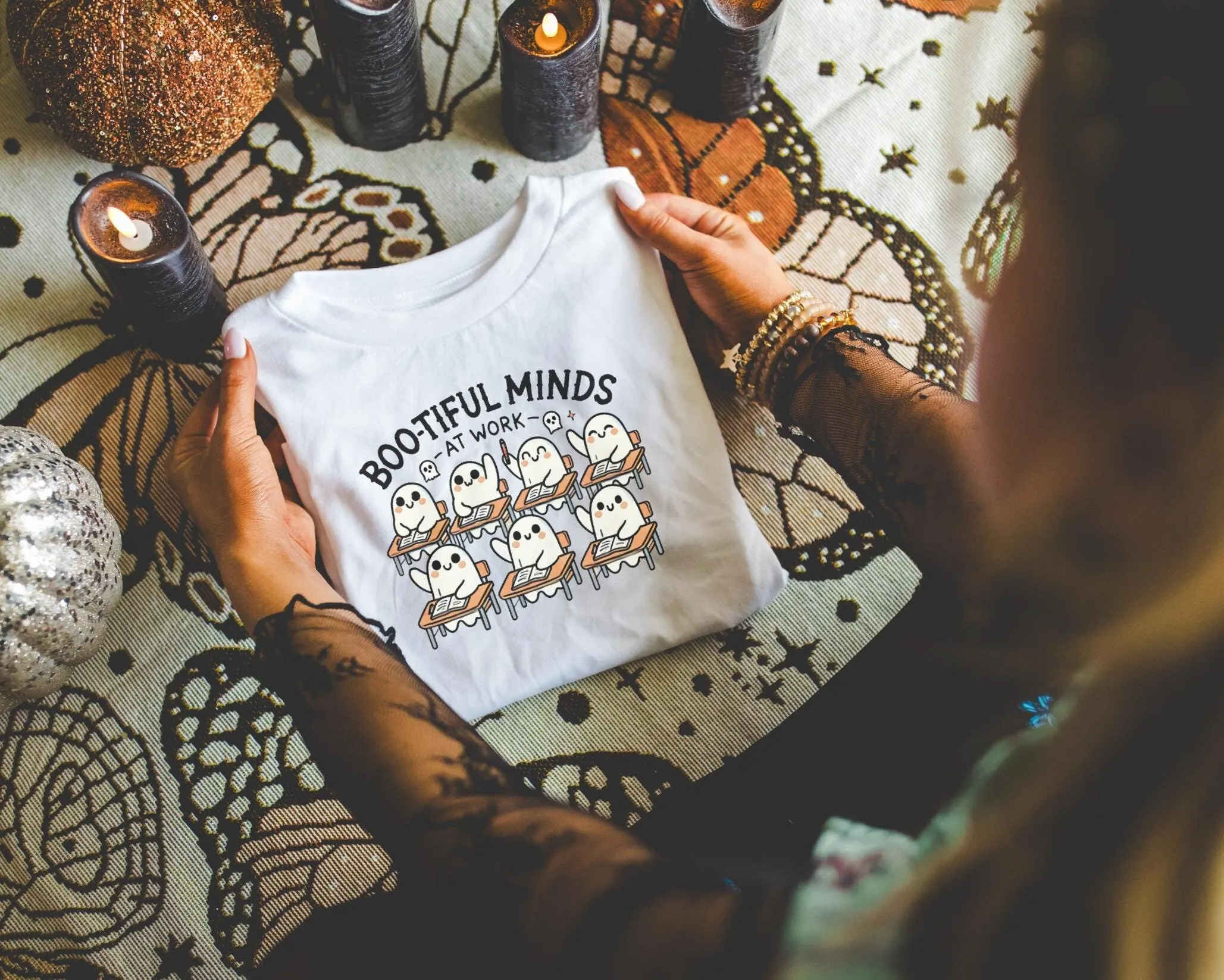 Футболка на Хэллоуин, забавный учитель, милый призрак, классная комната Boo Tiful Minds, жуткое образование