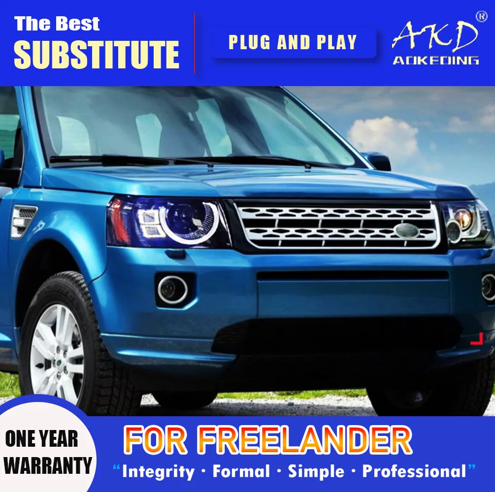 Фара AKD для Freelander, светодиодная фара 2005-2012, фара Freelander 2, DRL, указатель поворота, дальний свет, линза проектора «ангельский глаз»