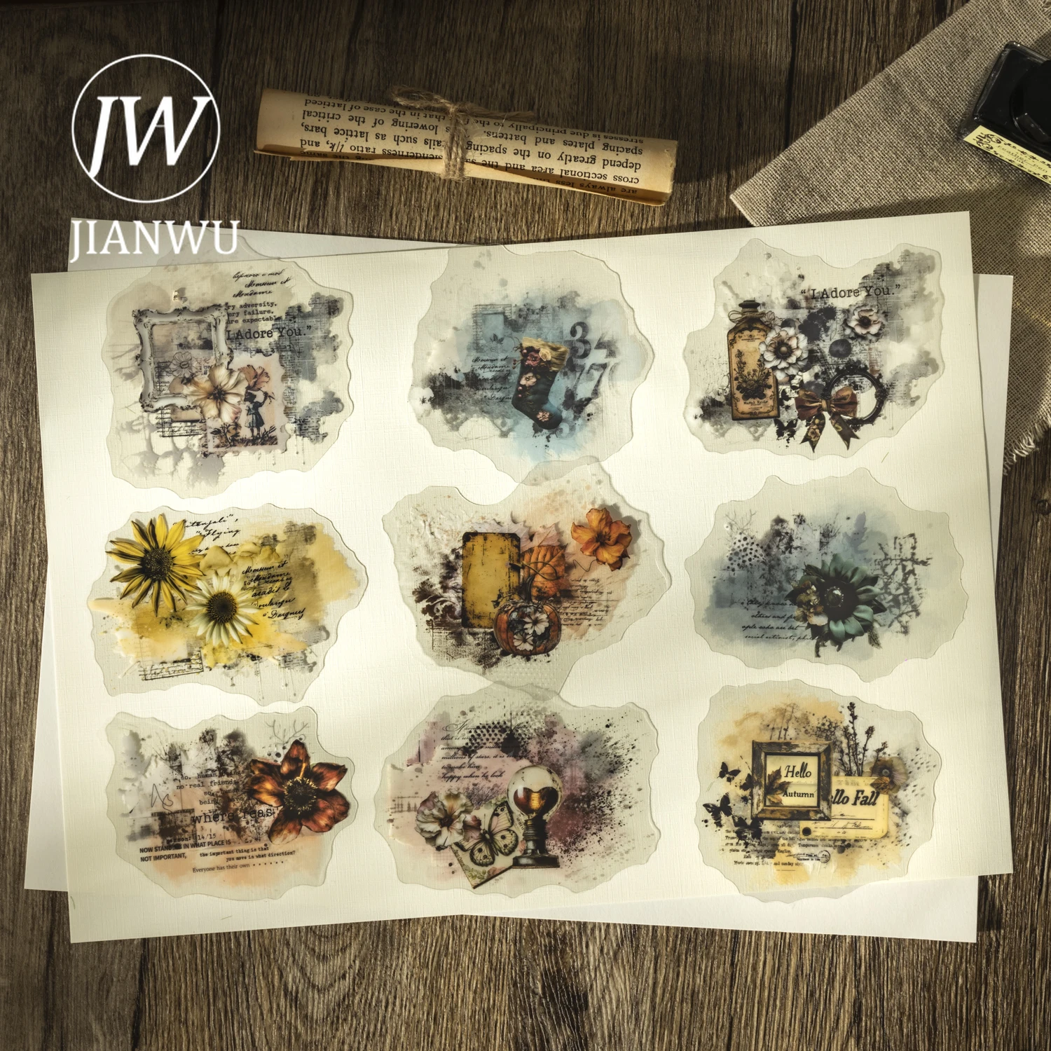 JIANWUThose Old Times Series, винтажный цветок, акварель, пятно, пейзажный материал, коллаж, наклейка для домашних животных, креативный журнал, канцелярские принадлежности