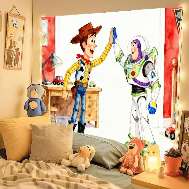 Фото 1 шт. Disney Pixar Toy Story Woody Buzz Friendship High Five Гобелен Яркий акварельный настенный художественный декор для детской спальни, гостиной G №3
