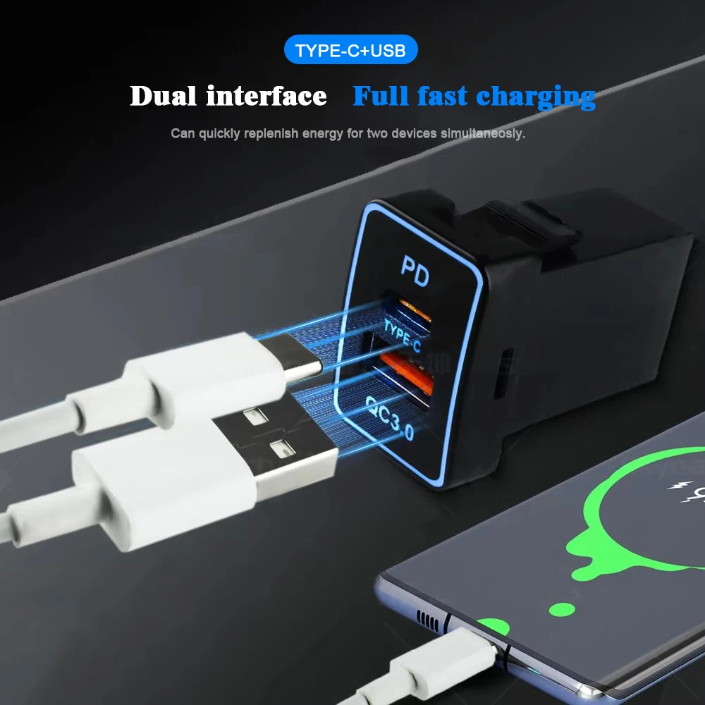 Фото YSY 1 шт. адаптер для быстрой быстрой зарядки TYPE-C QC3.0 USB-зарядное устройство для телефона на адаптере автомобильного зарядного устройства для Toyota TS-02-UC №3