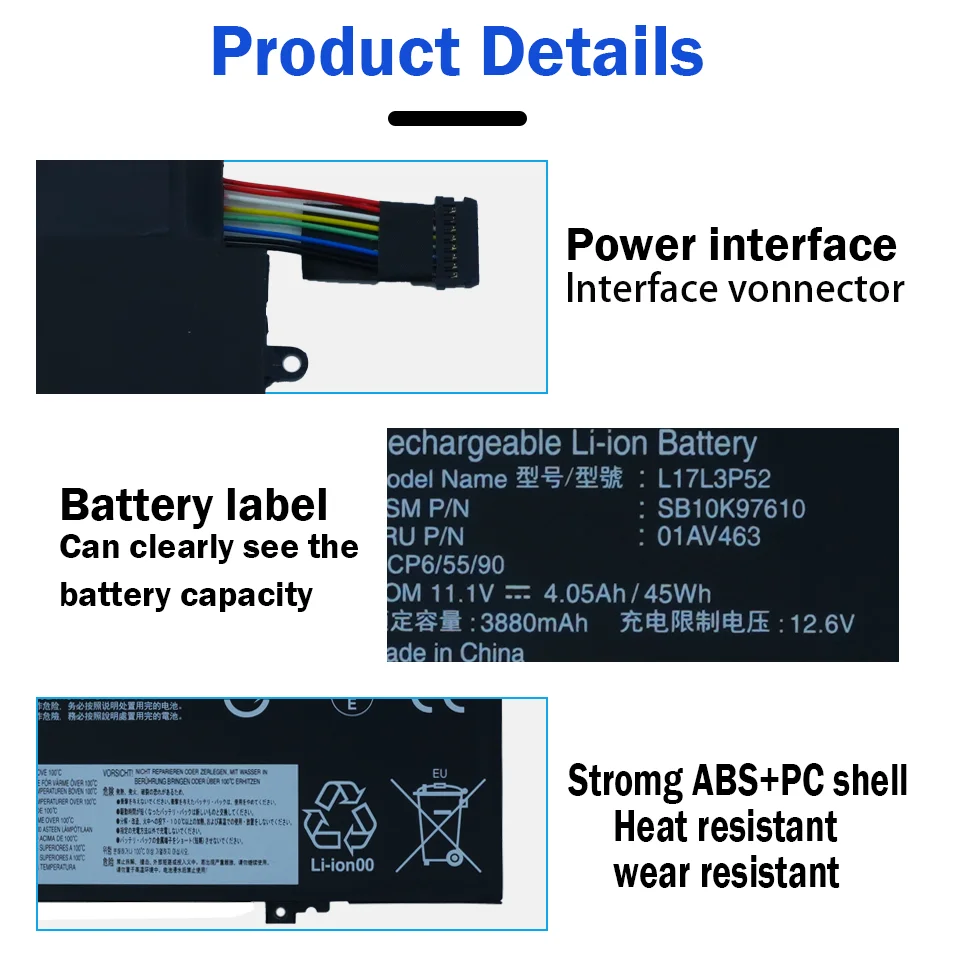Фото L17L3P52 Замена аккумулятора 45 Втч для Lenovo ThinkPad L480 L490 L580 L590 L14 L15 серии 01AV465 L17C3P52 01AV464 L17M3P54 №5