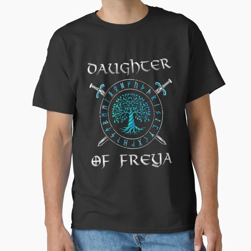 Футболка Daughter Of Freya Lagertha Shield-Maiden Runes Nordic Tree of Life, топы большого размера для взрослых, S-6XL