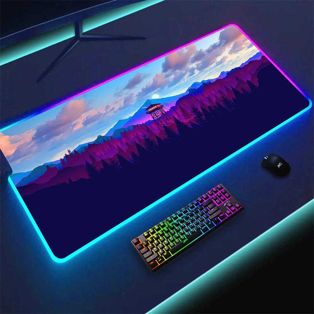Игровой нескользящий коврик для мыши с RGB подсветкой в виде глубокого леса