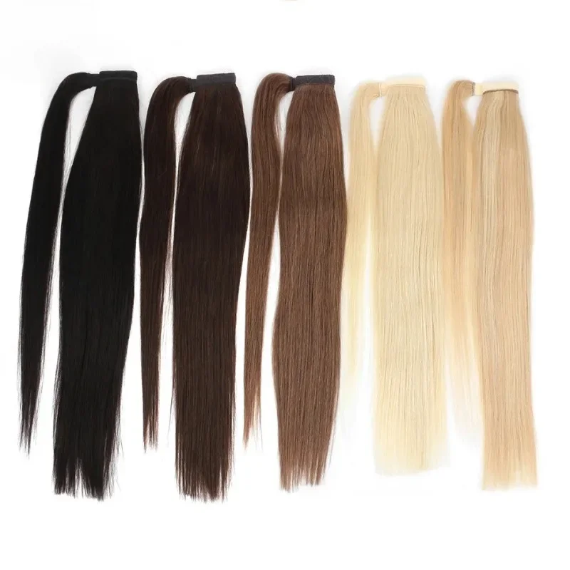 Фото Наращивание волос 16-26 дюймов Magic Wrap Around Ponytail 140 г на клипсе машинного производства Remy Horsetail Stragiht №2