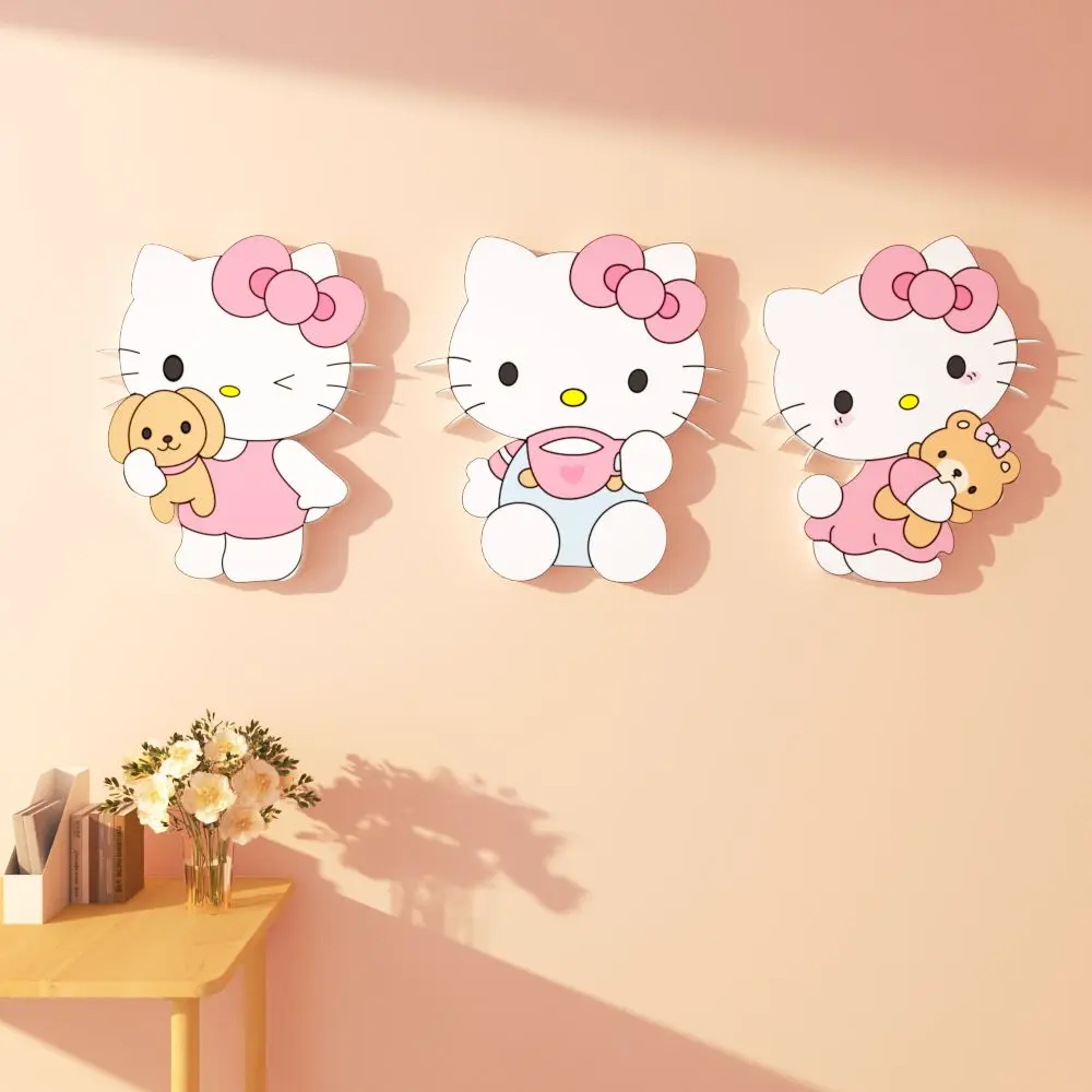 Украшение стены Hello Kitty, мультяшная настенная нашивка, наклейка с отверстием, самоклеящаяся наклейка для спальни, милая наклейка на дверь комнаты, аниме-фигурка, подарки
