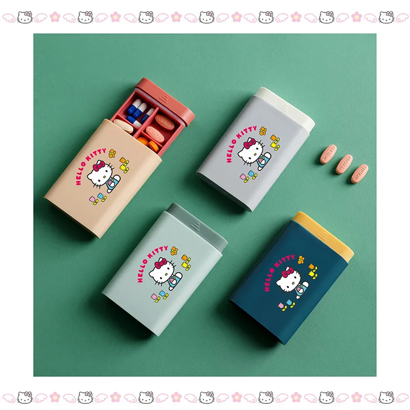 Miniso Kawaii Аниме My Melody Hello Kitty Kuromi Cinnamoroll Sanrio Коробка Для Таблеток-водонепроницаемый Органайзер Для Хра...