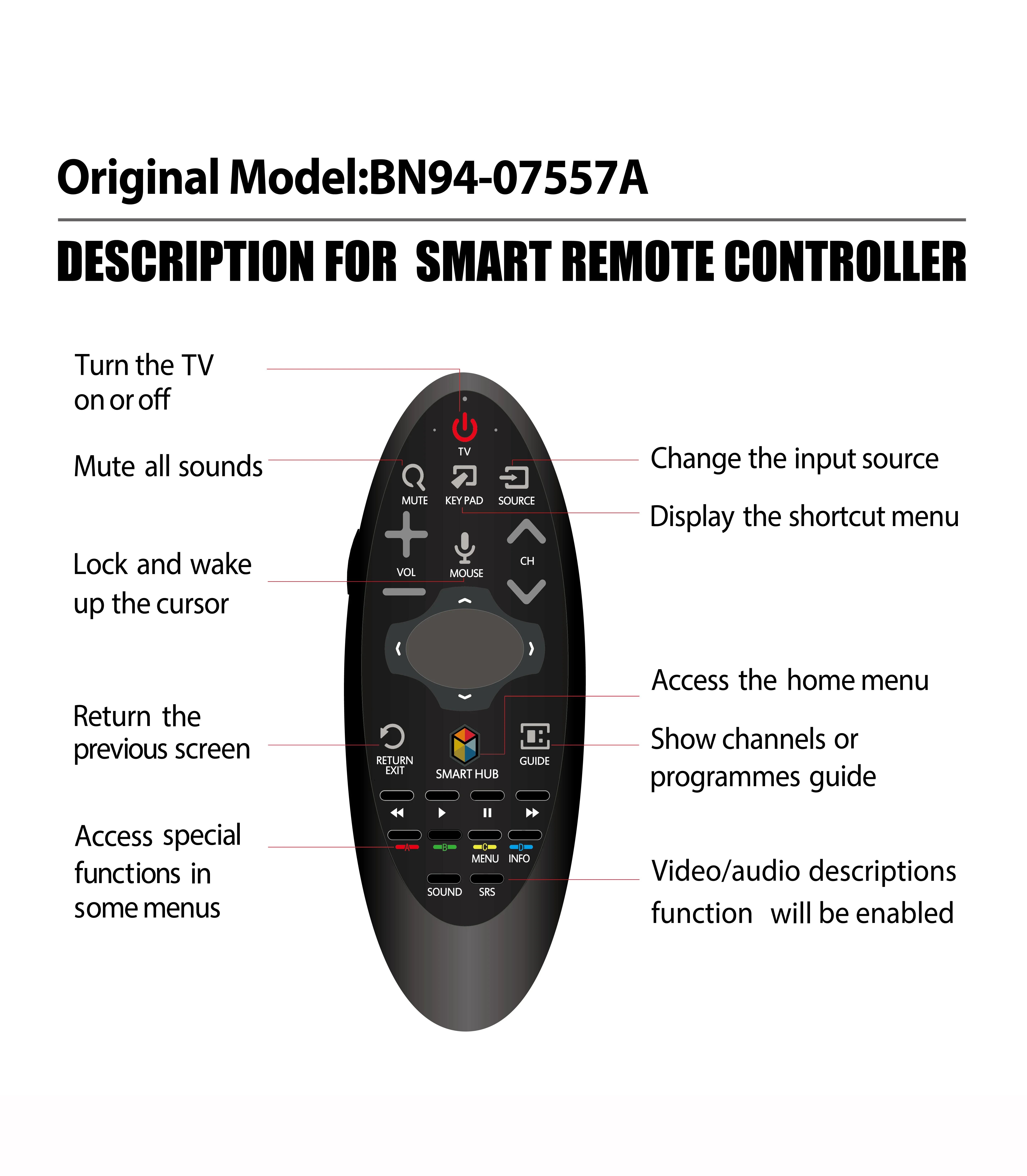 Новый пульт дистанционного управления для телевизора Samsung SR-755 BN59-01185D BN59-01184D BN59-01182D BN59-01181D BN94-07469A BN94-07557A BN59-01185A (art.: 3920caec1e473) - 3920caec1e473