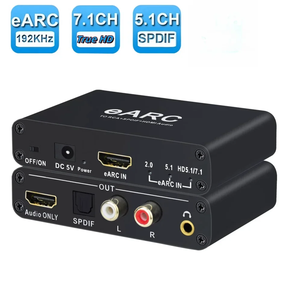 192 кГц HDMI eARC ARC аудиоэкстрактор eARC в RCA аудио конвертер цифро-аналоговый адаптер для DTS Dolby Atoms AC3 LPCM оптоволокно