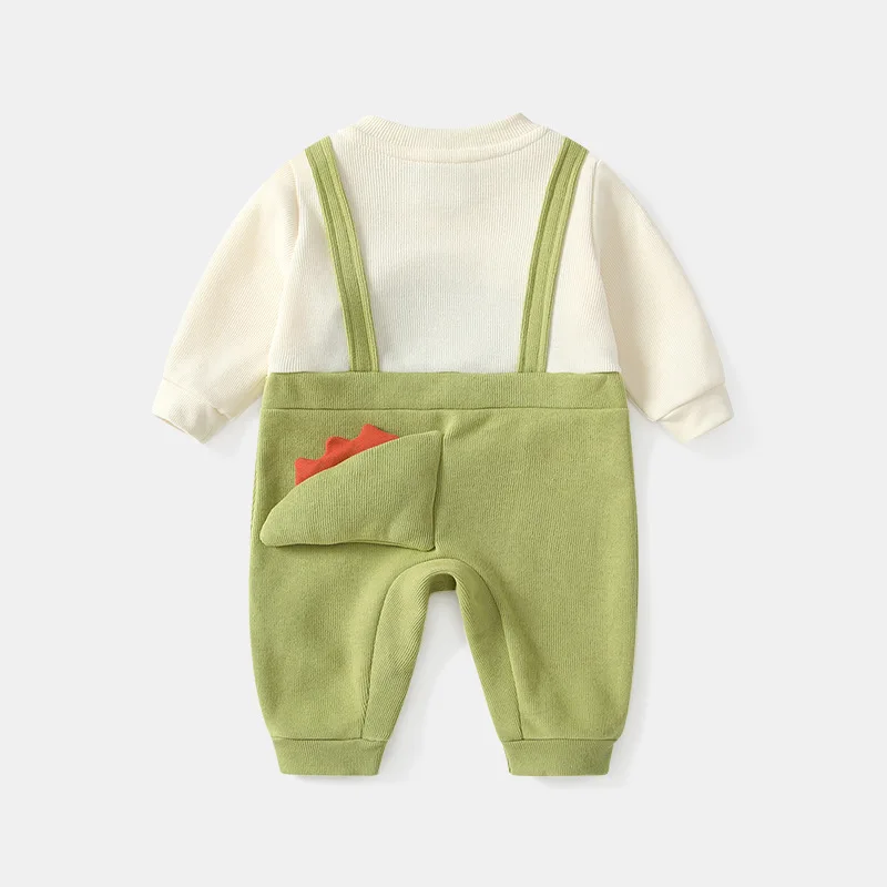 Фото MINISO 2025 новый осенний комбинезон с динозавром для маленьких мальчиков, искусственный комбинезон из двух предметов, хлопковый комбинезон с длинными рукавами для новорожденных, боди для детей 0-1 лет №4