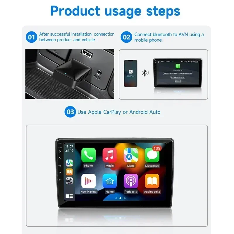 Фото Беспроводной адаптер Carplay Android Auto 2in 1 Smart Dongle 2025 5G WIFI для iphone Android Телефон для Volvo Benz Mg Kia Chery VW №5