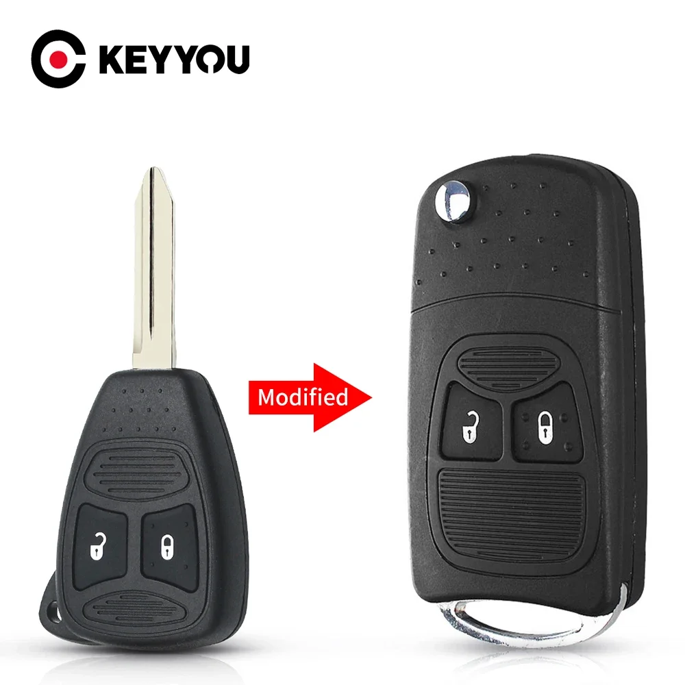 Брелок KEYYOU для дистанционного управления, модифицированный складной ключ, флип-чехол для Chrysler Jeep Compass Wrangler Patriot, дистанционный брелок, 2 кнопки