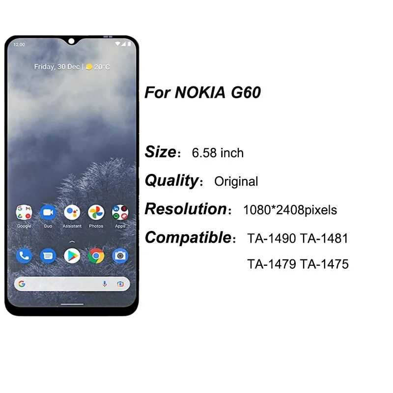 Фото Оригинальный ЖК-дисплей Pop 6,58 дюйма для Nokia G60 с дигитайзером сенсорного экрана в сборе для Nokia TA-1490 1475 1479 1431, ремонт ЖК-дисплея P №2