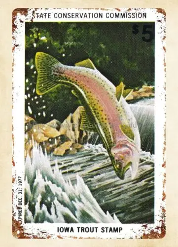 1977 карманы для форели из Айовы, рыболовное искусство, металлический жестяной знак, таблички для улицы, кафе, таверны