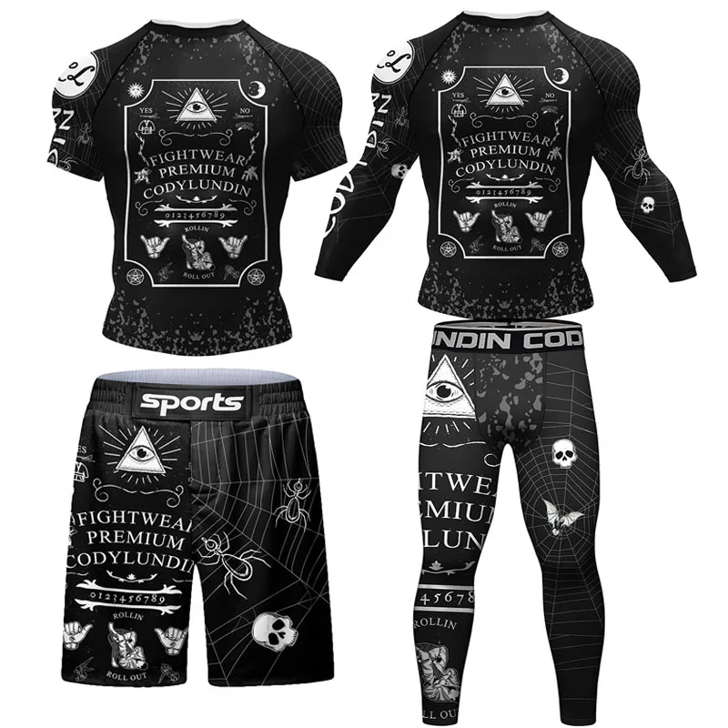 Новинка, мужские футболки и штаны Rashguard MMA Jiu jitsu, 4 шт./комплект, боксерские Трикотажные изделия, шорты Bjj, спортивная одежда