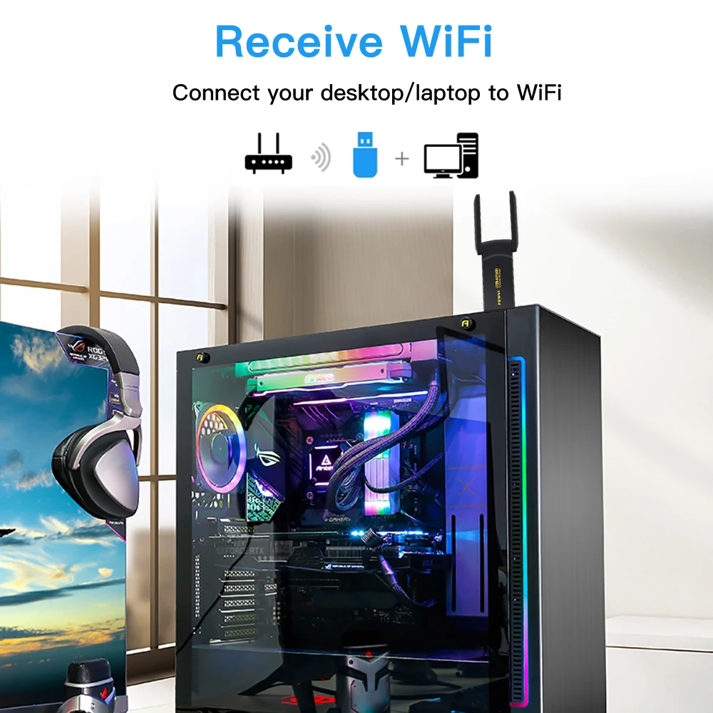 1800 Мбитс WiFi 6 USB 3,0 адаптер двухдиапазонный 2,4G5 ГГц сетевой ключ с высоким коэффициентом усиления Wifi антенна поддержка Win 1011 для настольного ПКноутбука (art.: 3920c292d216a) - 3920c292d216a