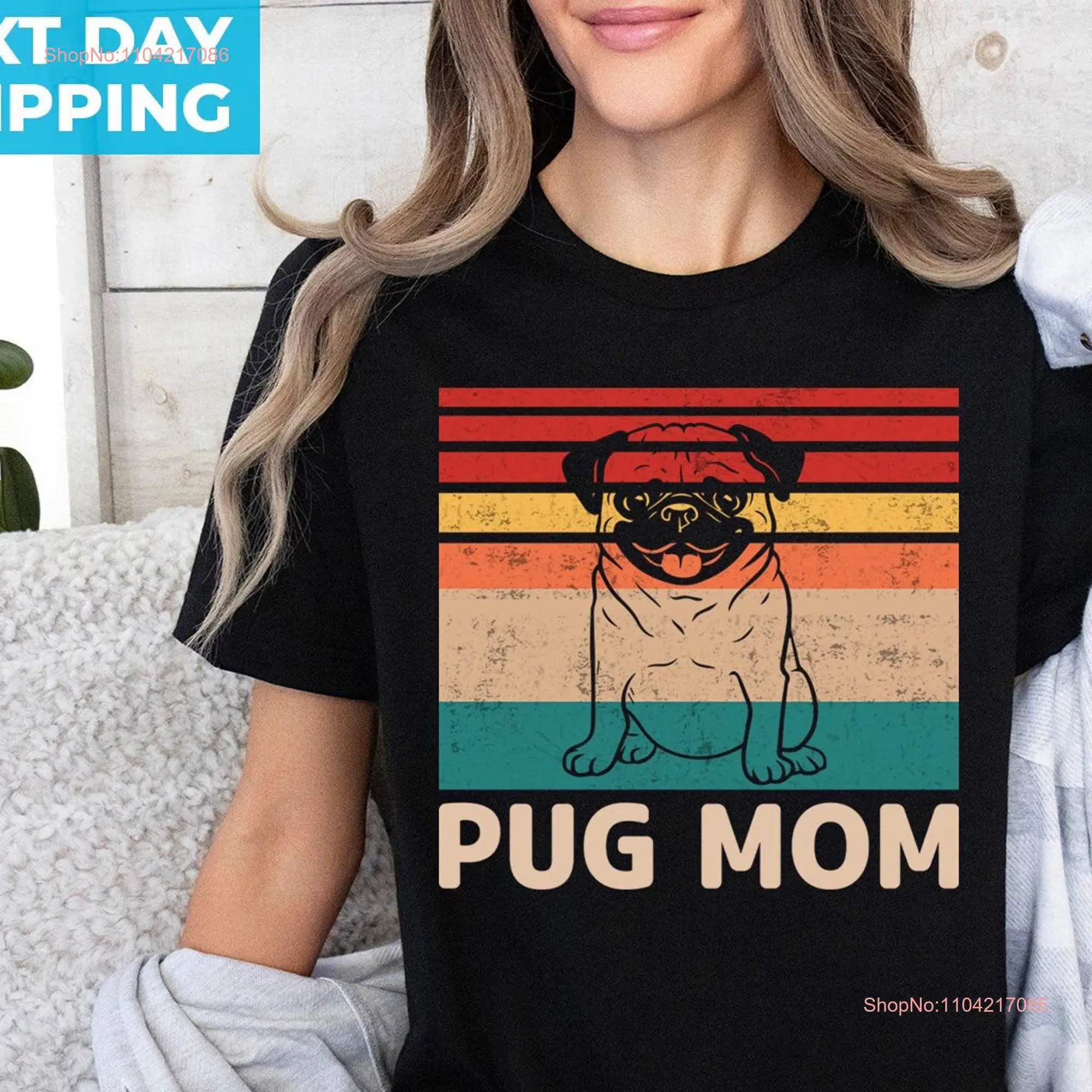 Футболка Pug Mom с круглым вырезом Mama Fur Dog в стиле ретро для владельца, с длинными или короткими рукавами