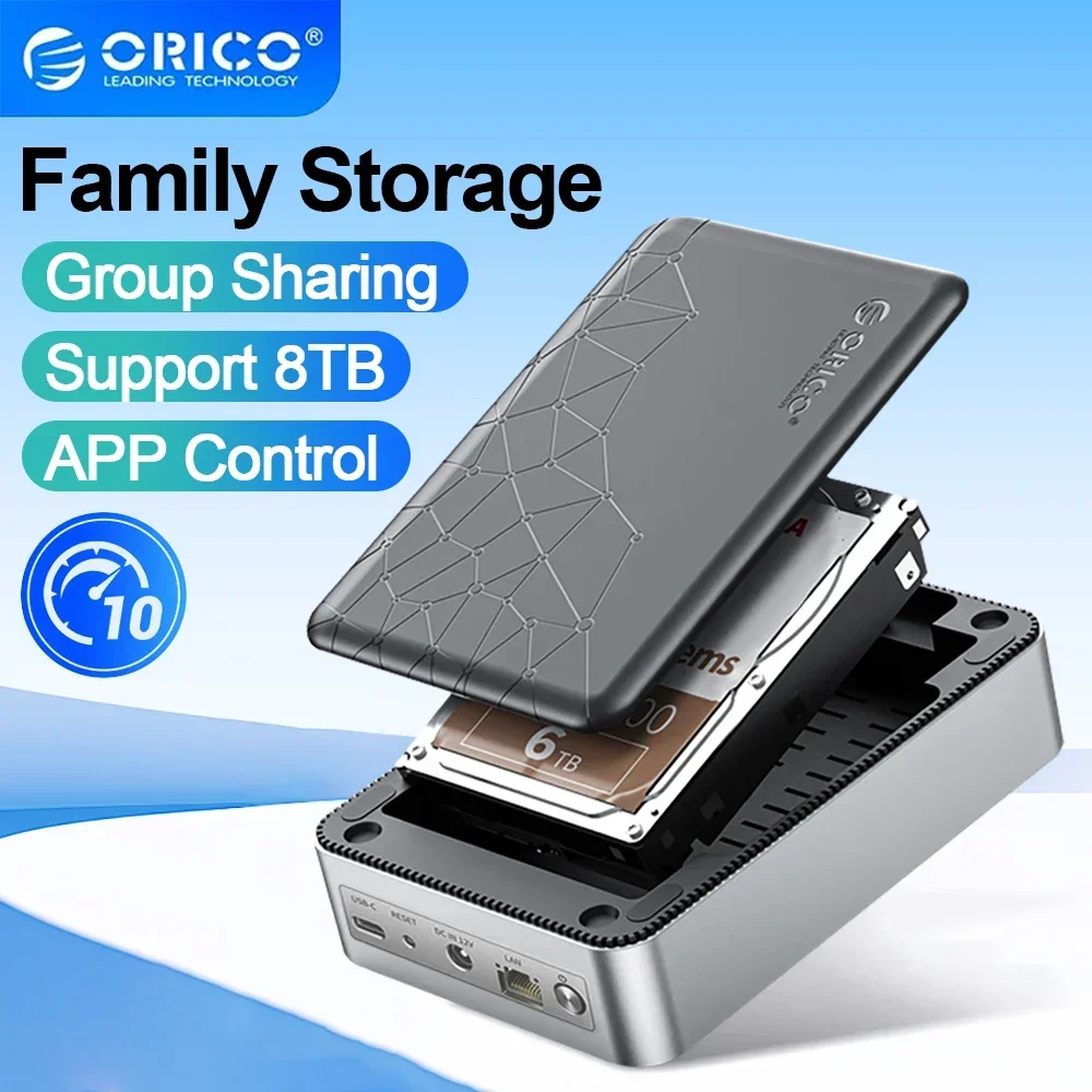 ORICO 2,5-дюймовый внешний порт HD Type-C, сверхскоростной NAS с автоматическим резервным копированием, удаленным доступом и разместителем 12 В/2 А для ПК, телефона, ПК, чехла