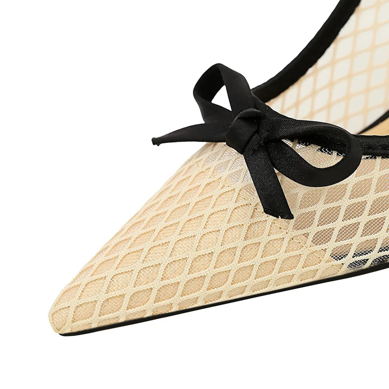 Фото BIGTREE Shoes Сетчатые кружевные женские туфли-лодочки с бантом на высоком каблуке 9,5 см Сексуальная обувь на шпильке для вечеринок Роскошные банкетные туфли Женские туфли-лодочки 2025 №4