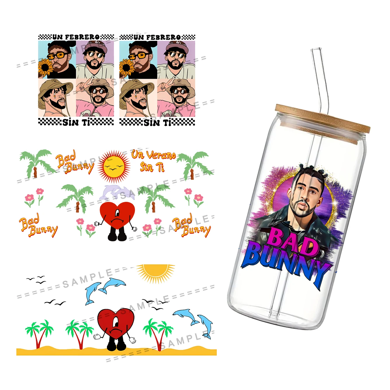 24x11 см, новинка 2024 Bad Bunny для Libbey, 16 унций, стеклянная 3D водонепроницаемая УФ-бумага для кофе DTF, стеклянная пленка Libbey (art.: 3920c4733cdcd) - 3920c4733cdcd